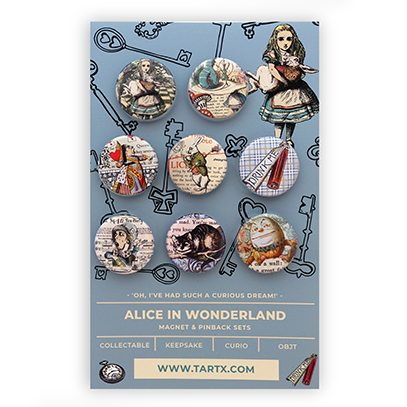 Alice in Wonderland Set of 8 magnets or pinback buttons