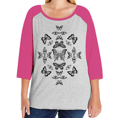 Butterfly Effect Curvy Plus Size Raglan Baseball T-shirt
