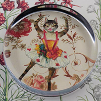 Dancing Kitty Cat Glass Round Paperweight
