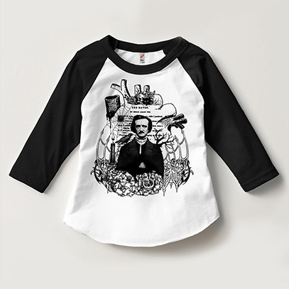 Edgar Allan Poe Kids 3/4 Sleeve Raglan Size 2-12
