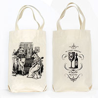 Frog and Mouse Anthropomorphic Organic Cotton Liquor and Wine Bottle Tote Bag