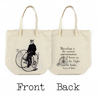 Gentleman Owl on a Bicycle Organic Cotton Large Market Tote Bag