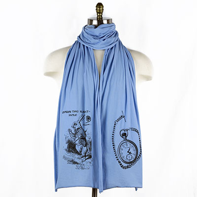 White Rabbit Alice Wonderland Screen printed Cotton Scarf