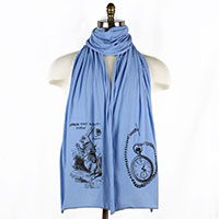 White Rabbit Alice Wonderland Screen printed Cotton Scarf