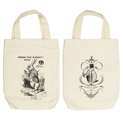 White Rabbit Alice Wonderland Organic Cotton Liquor and Wine Bottle Tote Bag