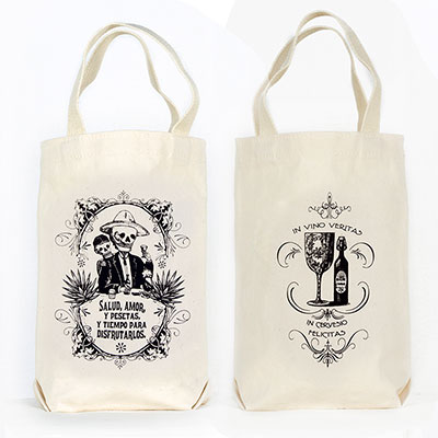 Calavera's Toasting Organic Cotton Liquor and Wine Bottle Tote Bag